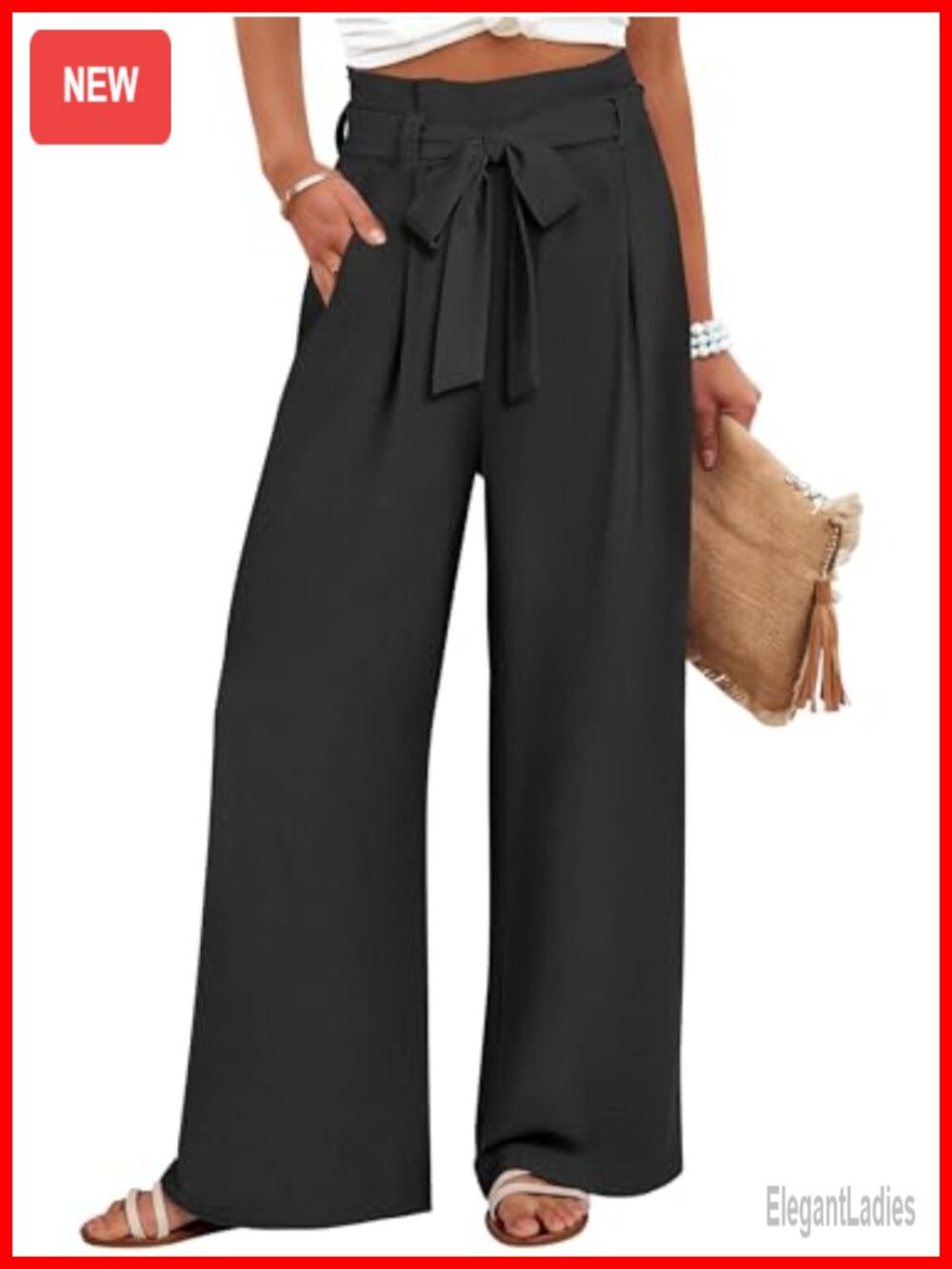 Wide Leg Palazzo Pants Belted High Waisted Business Casual Flowy Long Trousers